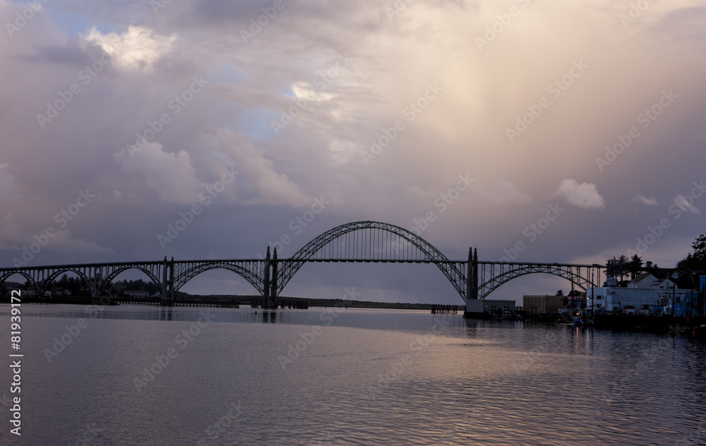 Yaquina bridge at sunset in Newport, Oregont.