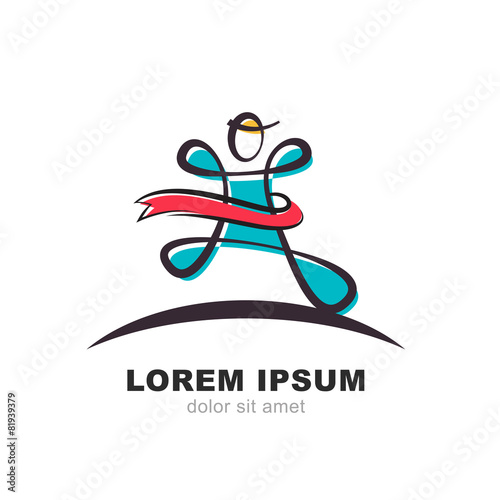 Abstract logo design template. Running man with red ribbon, spor