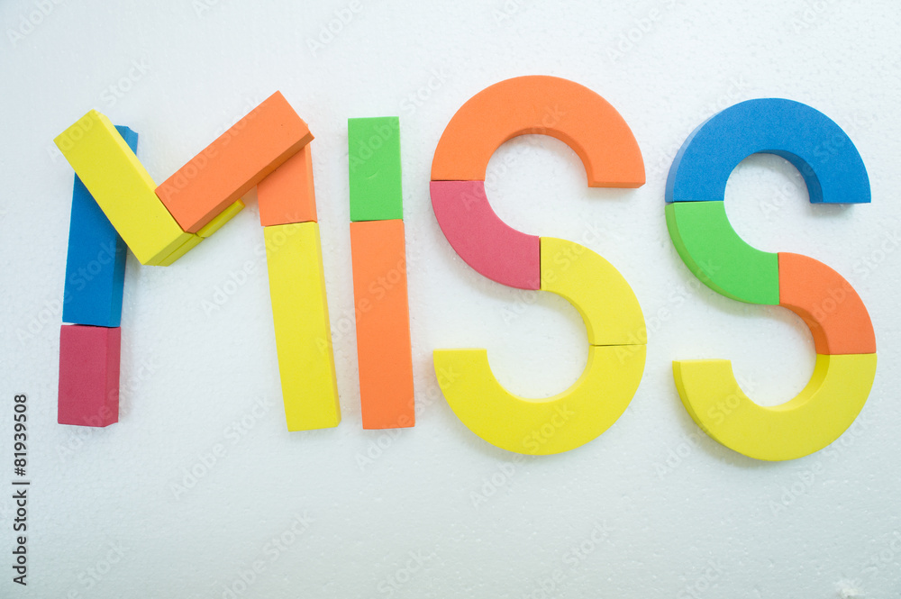 Naklejka premium Miss word colorful english passion concept