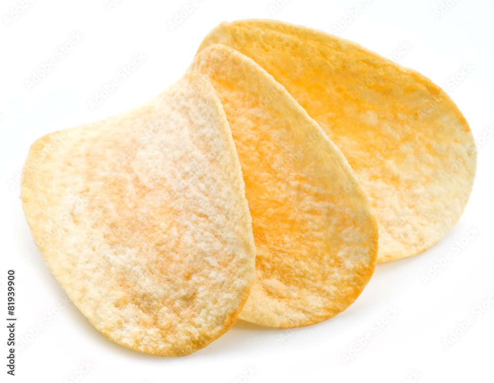 Potato chips isolated white background. Potato chips isolated white background.