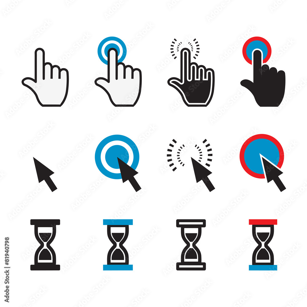 Fototapeta premium Mouse arrow and hand pointers. Set elements for design