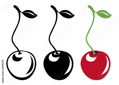 Vector cherries in color and black and white