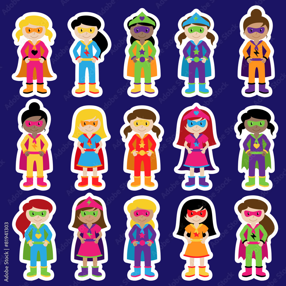 Collection of Diverse Group of Superhero Girls, matching boy sup