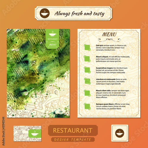 Corporate identity. Menu and Business cards for cafe or