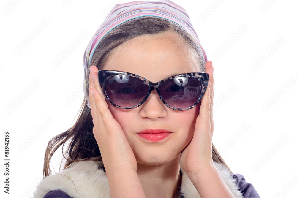portrait of a pretty little girl with sunglasses portrait of a pretty little girl with sunglasses