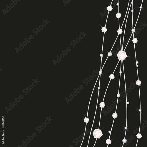 Abstract diamonds and pearls shining decorative black background