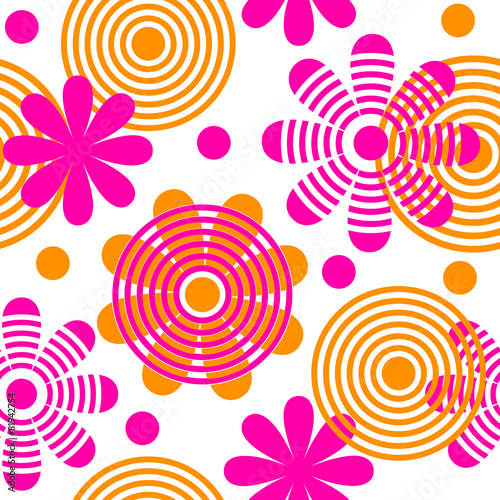Fototapeta Naklejka Na Ścianę i Meble -  Bright seamless pattern with flowers and circles.