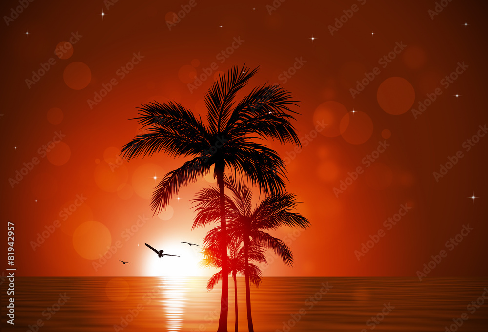 Tropical Sunset Red Background
