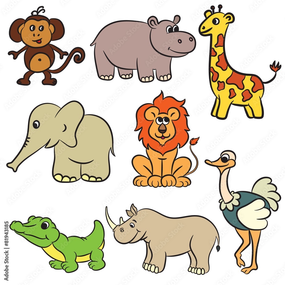 Obraz premium Cute outlined zoo animals collection. Vector illustration.