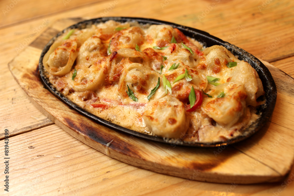 Dumplings baked with bacon Dumplings baked with bacon