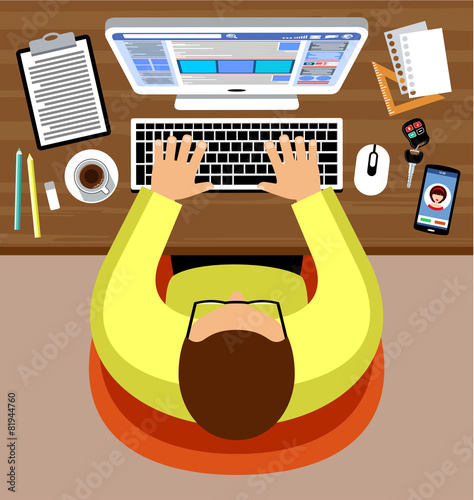 Flat design of office workspace