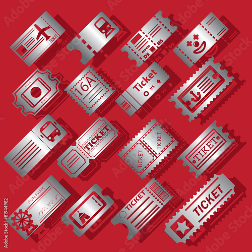 silver color ticket icons on red background