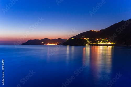 Beautiful coastline of Ligurian Sea at dusk, Italy