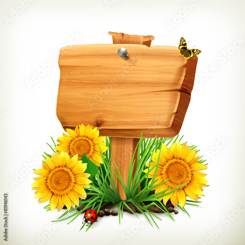 Signboard with sunflowers