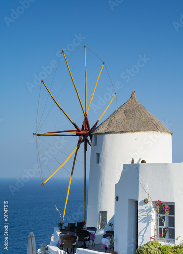 general view to mill on Santorini in Greece