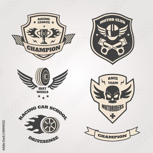 Grand prix racing  motorclub  emblems set isolated vector photo