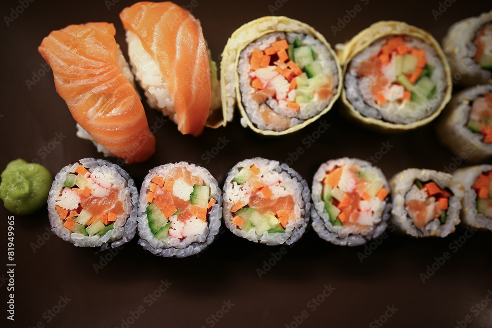 Delicious sushi pieces on a plate Delicious sushi pieces on a plate