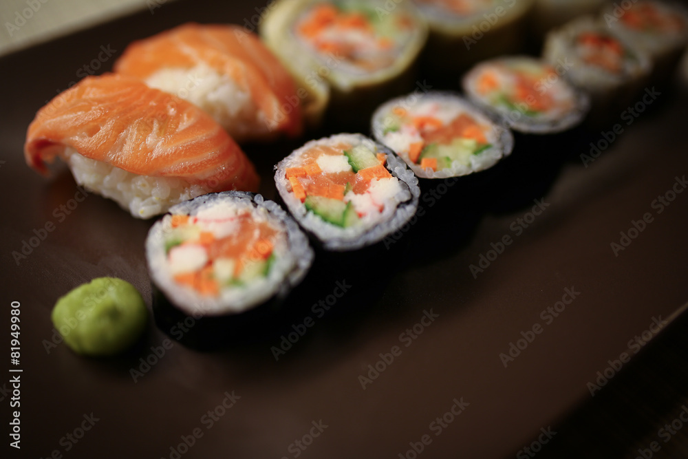 Delicious sushi pieces on a plate Delicious sushi pieces on a plate