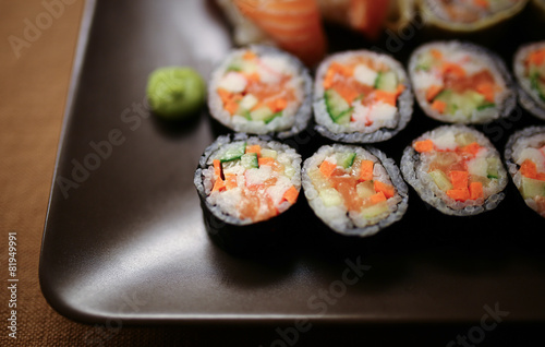 Delicious sushi pieces on a plate