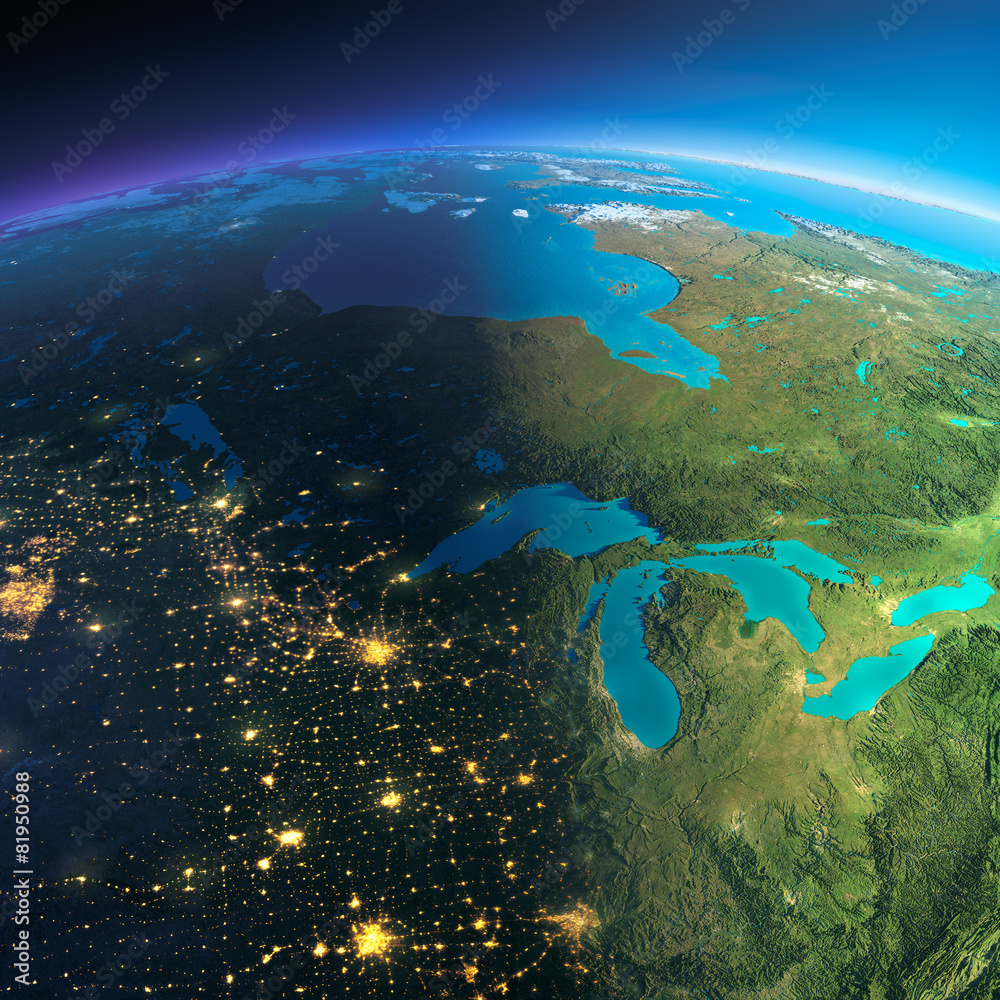 Obraz premium Detailed Earth. The northern U.S. states and Canada