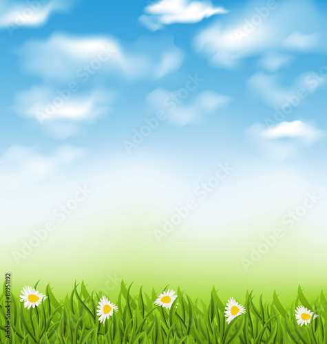 Spring natural background with blue sky, clouds, grass field and © -=MadDog=-