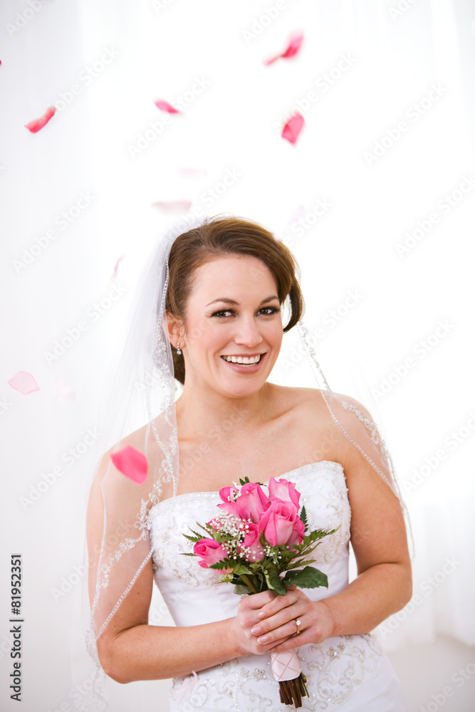 Bride: Pretty Bride with Petals Falling Around Bride: Pretty Bride with Petals Falling Around