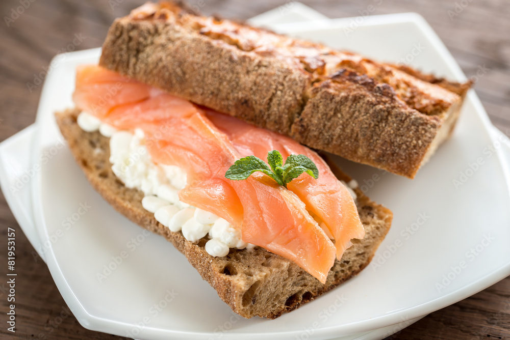 Sandwich with salmon and cheese Sandwich with salmon and cheese