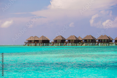 Water villas, bungalows on ideal perfect tropical island