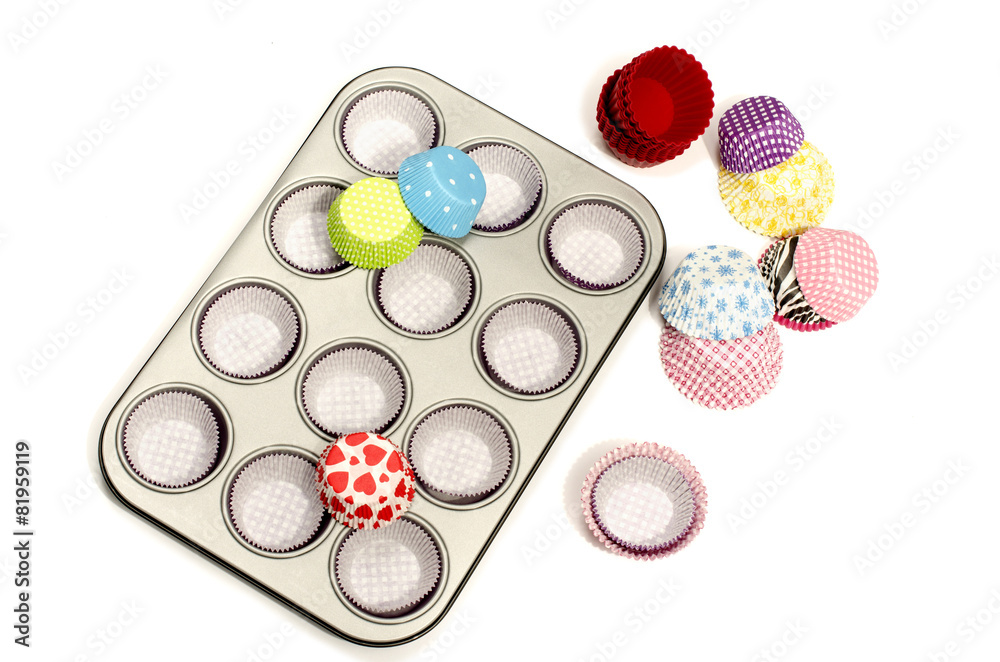 Metal cupcake tray with all colors paper and silicone liners. Metal cupcake tray with all colors paper and silicone liners.
