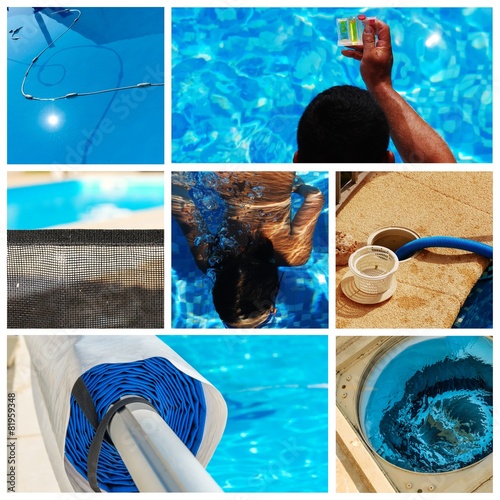 collage maintenance of a private pool photo