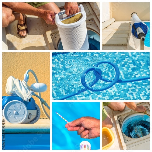 collage maintenance of a private pool photo