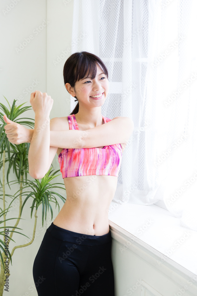 attractive asian woman exercising