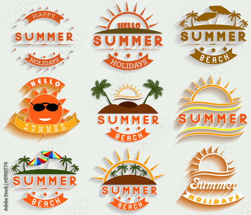 Retro summer holidays  labels and signs
