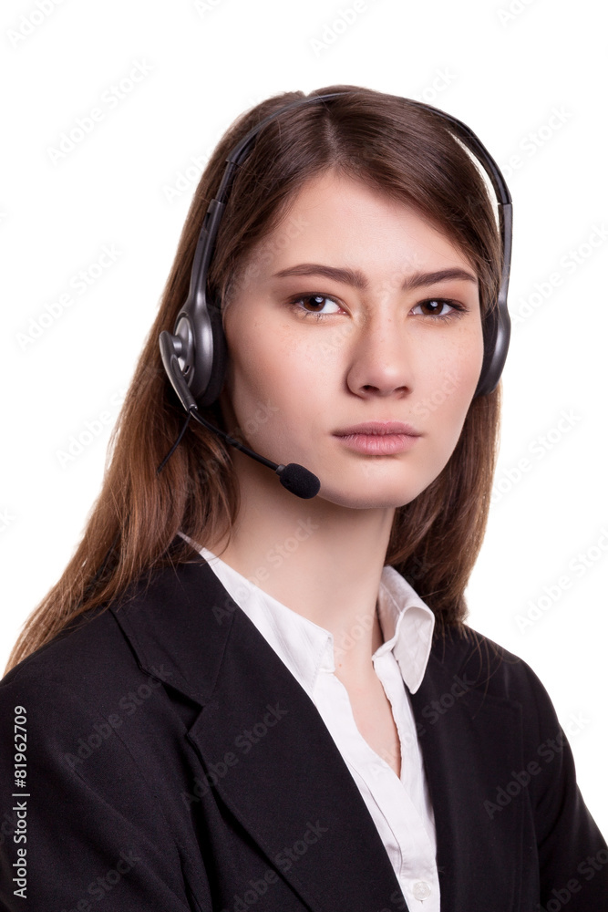 Portrait of smiling support phone operator in headset Portrait of smiling support phone operator in headset