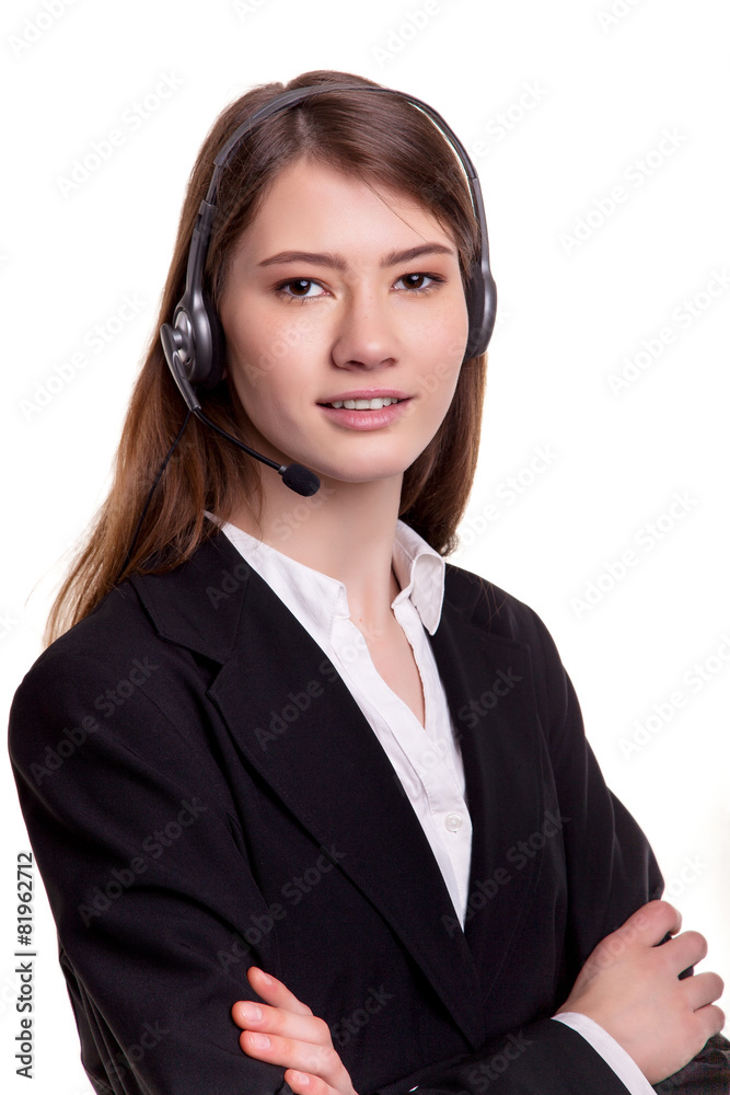 Portrait of smiling support phone operator in headset Portrait of smiling support phone operator in headset