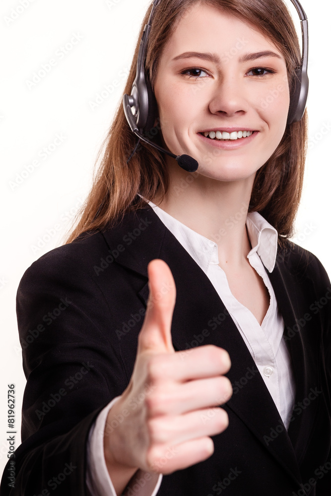 Portrait of smiling support phone operator in headset Portrait of smiling support phone operator in headset