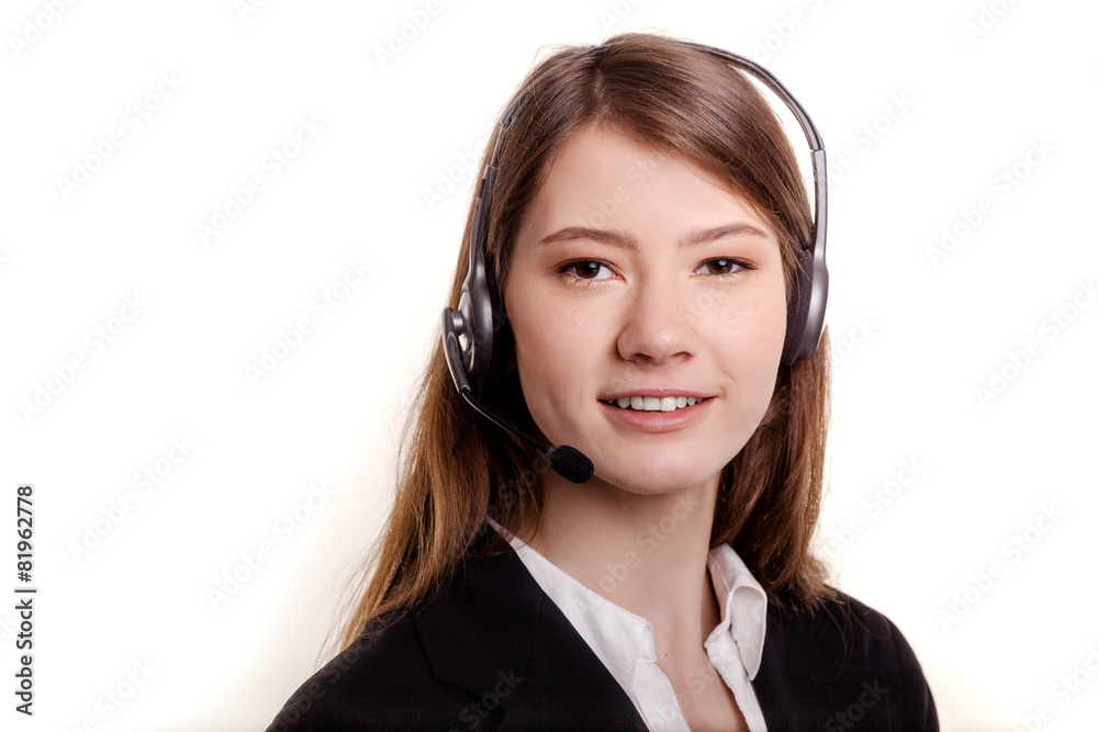 Portrait of smiling support phone operator in headset Portrait of smiling support phone operator in headset