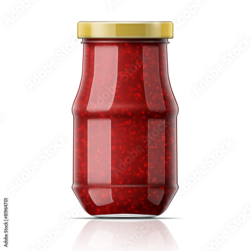 Jar with raspberry jam.