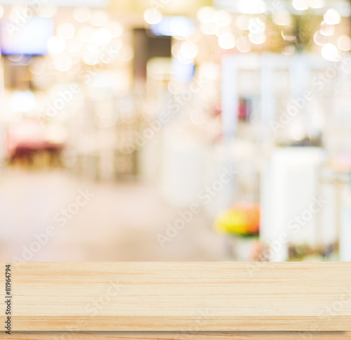 Empty table and blurred store bokeh background  product display
