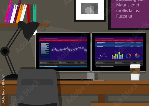 dual two monitor stock transaction terminal desk