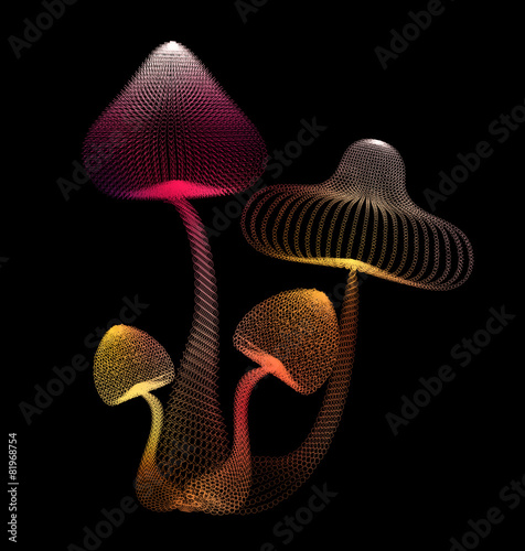 Abstract design of colorful mushroom in black isolated backgroun