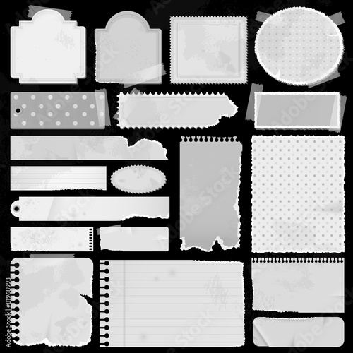 Various old silhouette remnant pieces of paper, scrapbook, and n