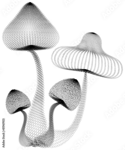 Abstract design of black mushroom in white isolated background,