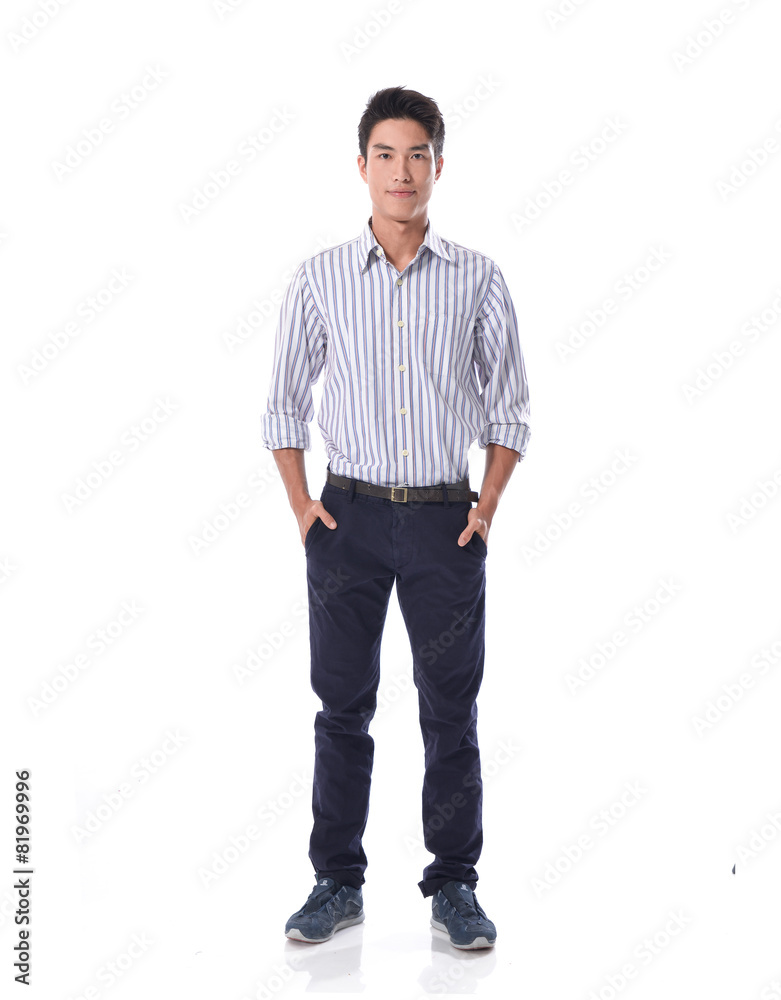 Full length portrait of a smiling male on white background Full length portrait of a smiling male on white background