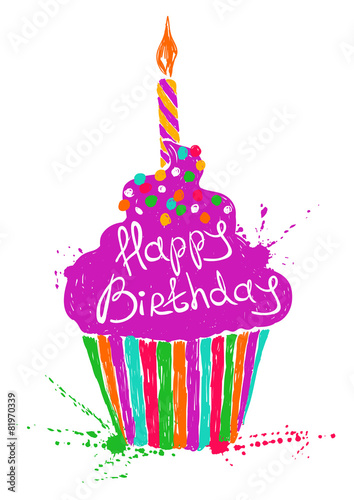 Silhouette of colorful Birthday cupcake