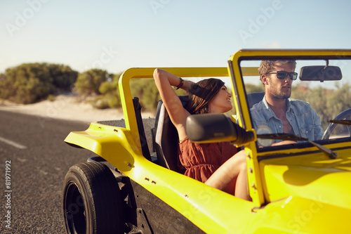 Romantic couple in long drive in countryside