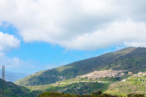 mountain landscape with Savoca village in Sicily