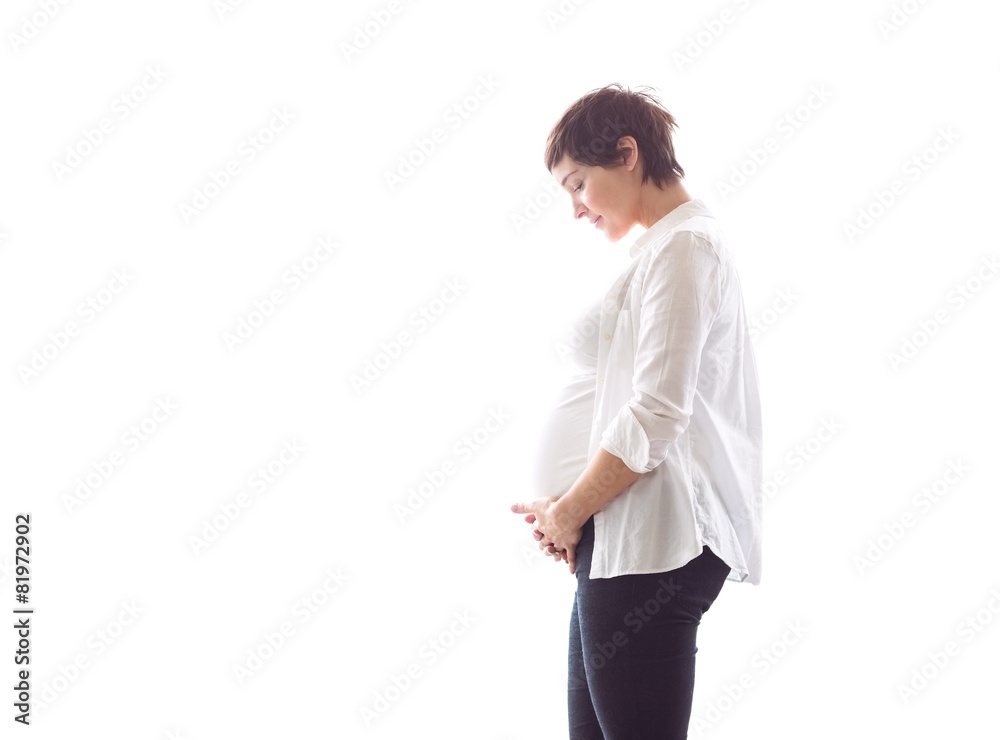 Pregnant woman holding her bump