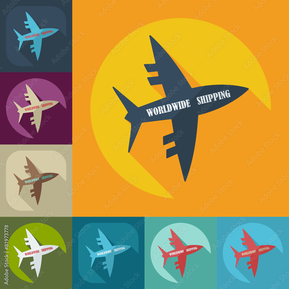 Flat modern design with shadow icons aircraft delivery
