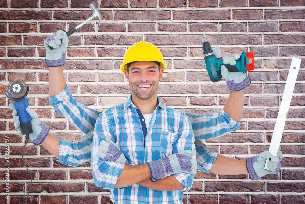 Composite image of carpenter with many arms Composite image of carpenter with many arms